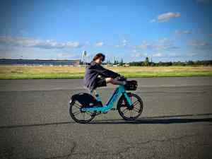 Our eldest riding on the runway