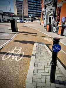 Cycle path through Mersey Square