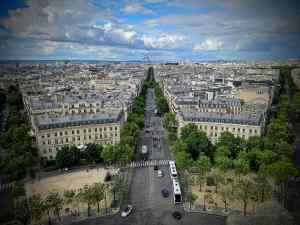 Looking north east from the Arc de Triomphe, Tribunal de Paris in the distance