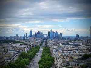 Looking north west from the Arc de Triomphe, La Défense in the distance