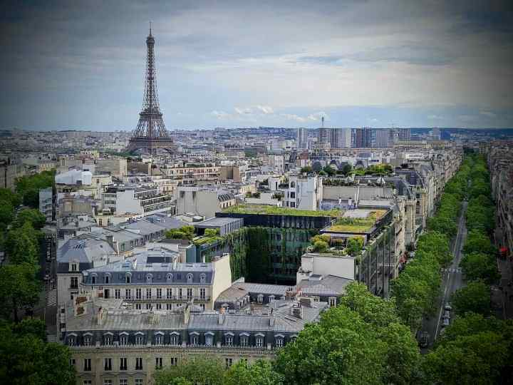 Looking south west from the Arc de Triomphe, Eiffel Tower in the distance