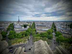 Looking south west from the Arc de Triomphe, Eiffel Tower in the distance