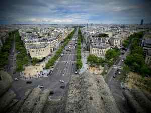 Looking south east from the Arc de Triomphe, along Avenue des Champs-Élysées, Musée du Louvre in the distance