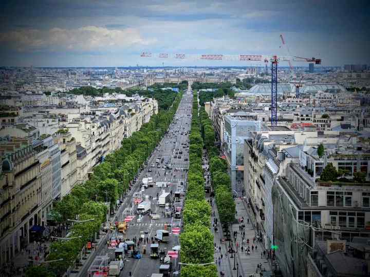Looking south east from the Arc de Triomphe, along Avenue des Champs-Élysées, Musée du Louvre in the distance