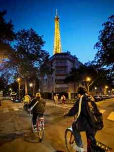 Riding along Avenue Emile Pouvillon, Eiffel Tower in the background