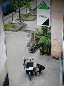 Delivery cargo bike being loaded up