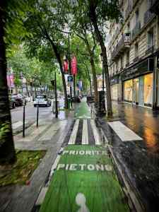 Zebra crossing across the cycle path on Boulevard de Magenta