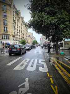 In the bus lane on Rue Beaubourg