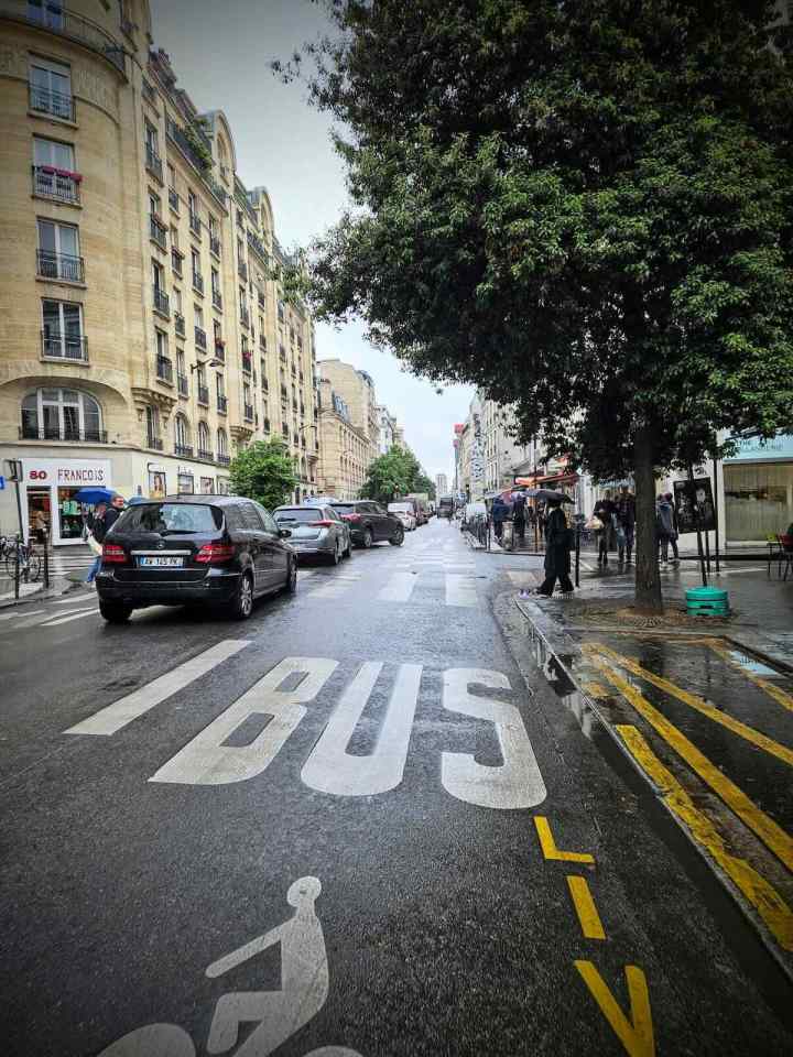 In the bus lane on Rue Beaubourg