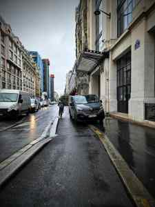 Van parked in the cycle lane on Rue du Renard