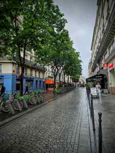 Lots of Vélib bikes on Rue St Denis