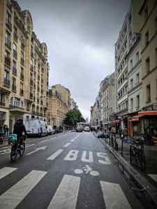 In the bus lane on Rue Beaubourg