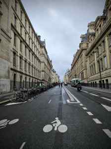 Kerb-protected cycle lane on Rue Saint-Jacques