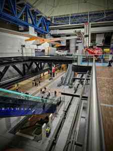 Looking across the main hall