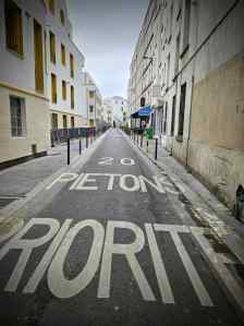 Pedestrian priority sign on Passage Petit-Cerf