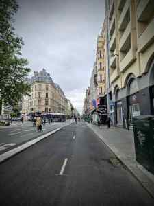 Wide bidirectional cycle lane on Rue La Fayette