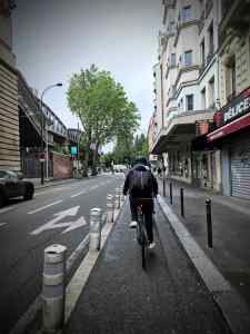 Bollard protected cycle lane on Boulevard de la Villette