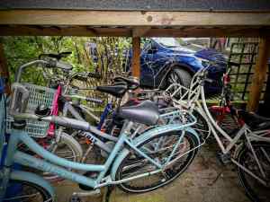 Bikes outside our Airbnb home
