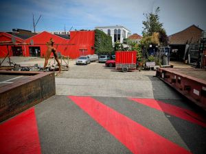 Ramp down to buildings