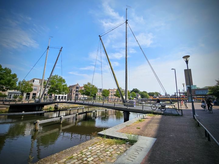 Walking and cycling bridge over the river