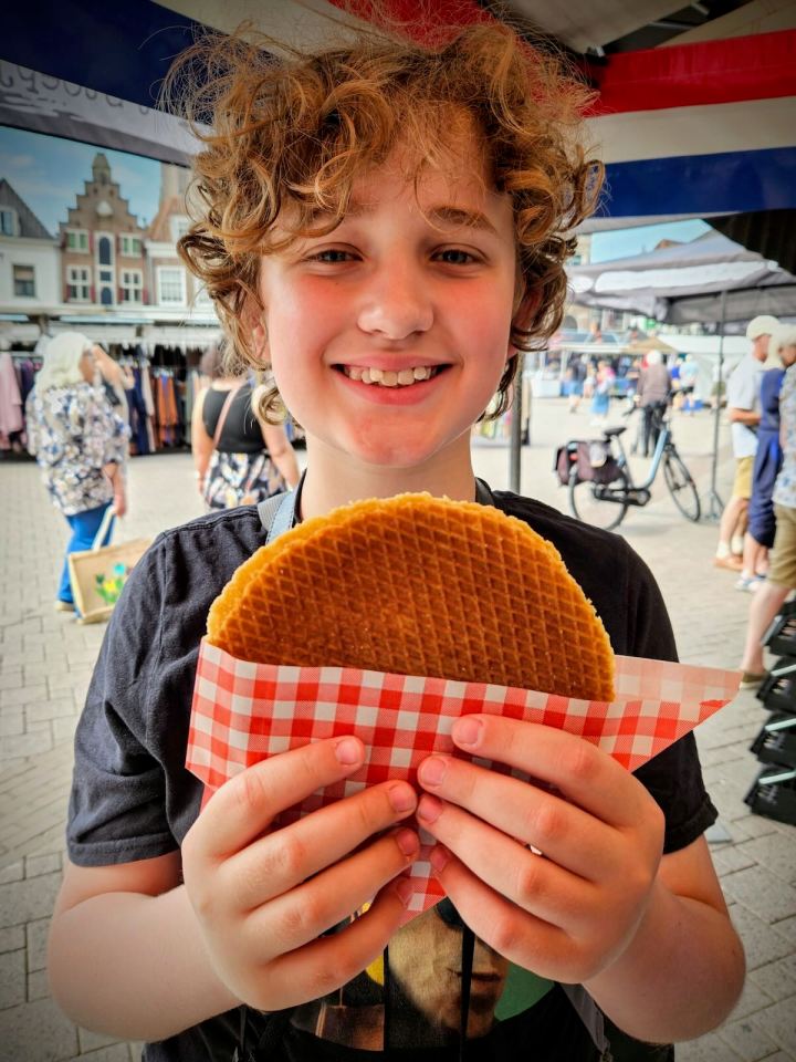 Enjoying a fresh stroopwafel