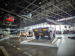 Military vehicles in the hangar