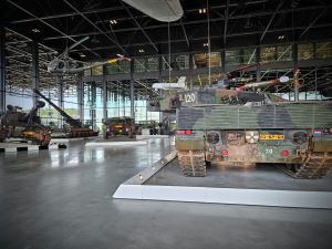 Military vehicles in the hangar