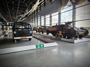 Military vehicles in the hangar
