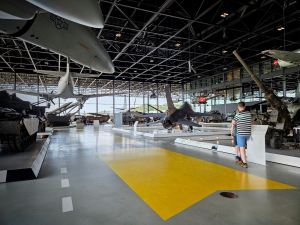 Military vehicles in the hangar