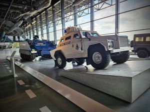Military vehicles in the hangar