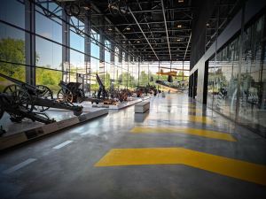 Military vehicles in the hangar