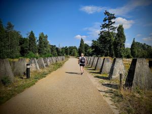 Walking along the path to the cycle parking