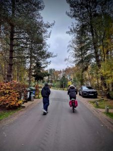 Skating and riding along the path through the site