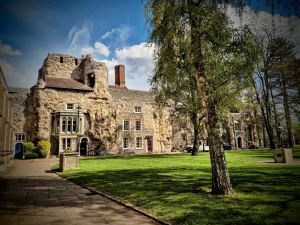 Houses built into the walls of old the abbey