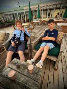 Enjoying a drink from the bar