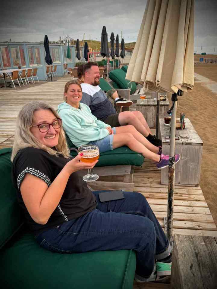 Enjoying a drink from the bar