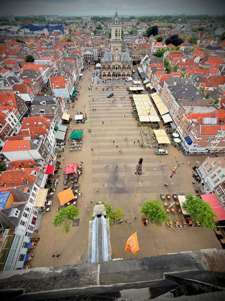 View of Markt, Delft from the top of Nieuwe Kerk