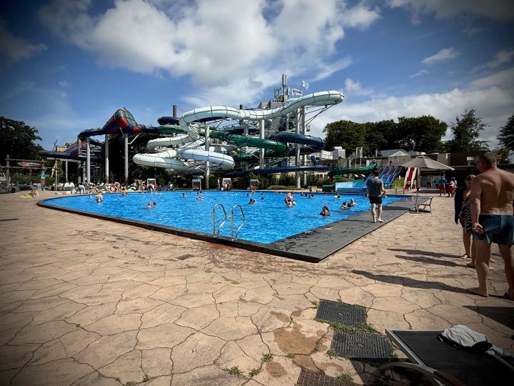 Outdoor pool and water slides at Duinrell