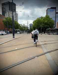 Crossing trams tracks on Coolsingel