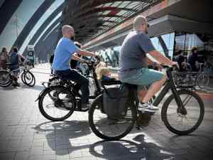 Bikes disembarking from a ferry