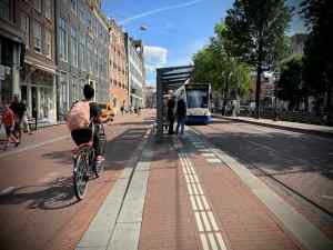 Bike and tram on Singel