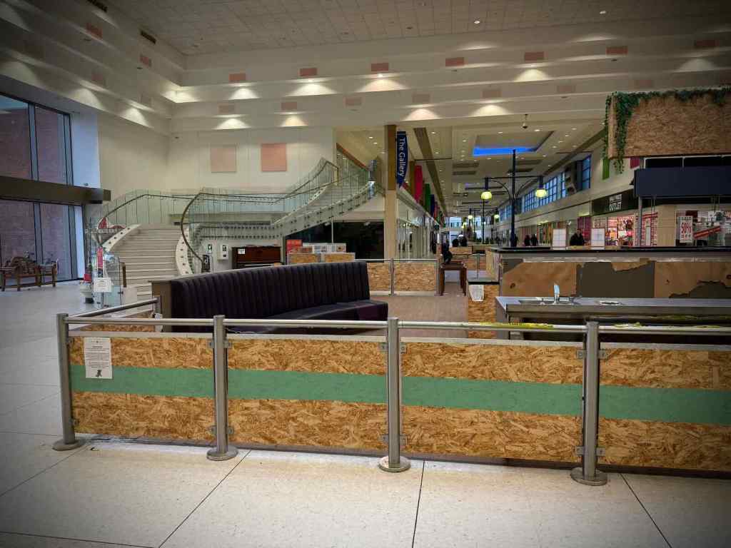 The Sq. now closed, looking towards the staircase, where the fountain used to be