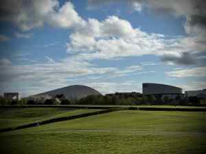 Looking towards Xscape Milton Keynes and the Milton Keynes Theatre, from the Light Pyramid, Campbell Park