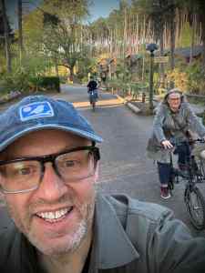 Riding round the site
