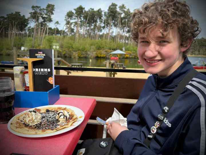 Enjoying pancakes