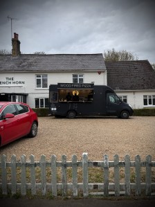 Wood fired pizza outside The French Horn pub