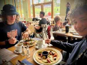 Eating pancakes