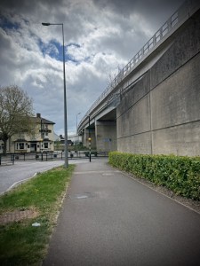Approaching railway bridge at Bletchley Station