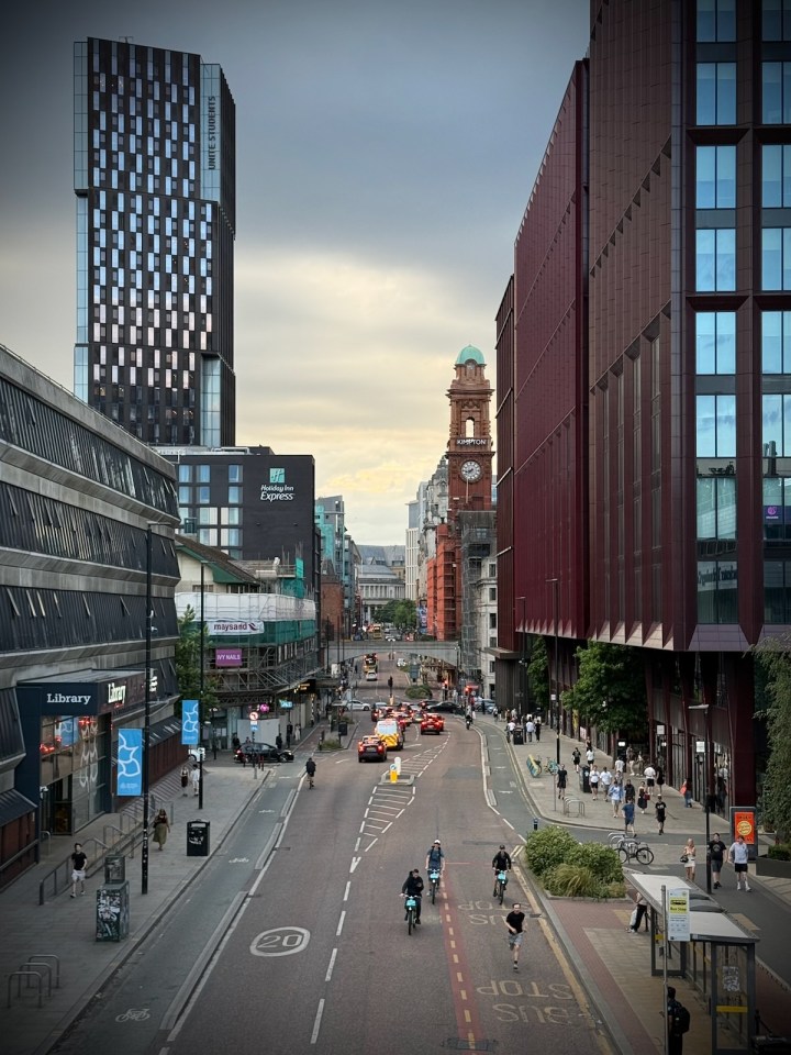 View along Oxford Road, towards St Peter's Square