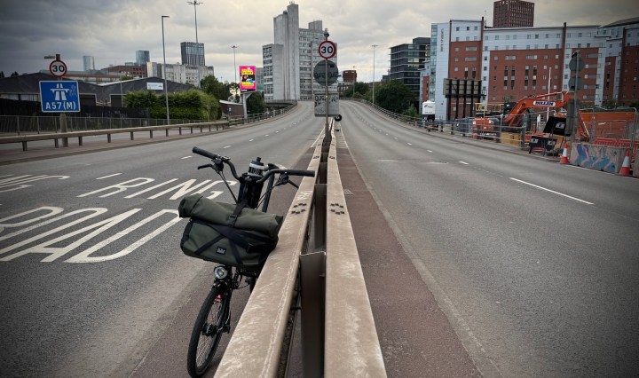 Bike check on the central reservation